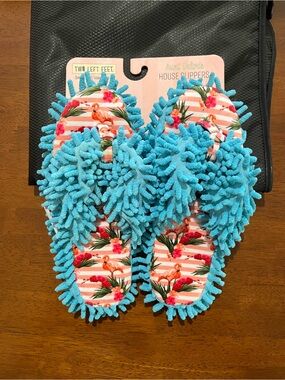 Two Left Feet Aqua Chenille Flamingo Slip-On House Slippers